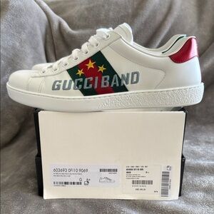 Gucci White Sneakers with Red and Green Details